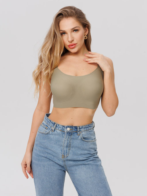 Топ бесшовный бескаркасный с вкладышами Lingeamo хаки ВТ-02 (125)  фото 8