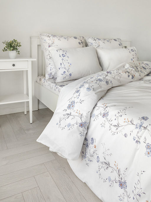 Комплект постельного белья Семейный белый/синий твил - Denastia фото 2