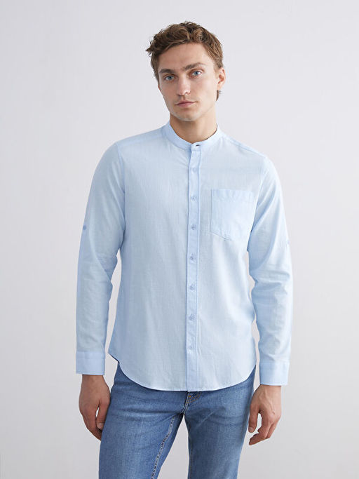 Regular Fit Hakim Yaka Uzun Kollu Poplin Erkek G?mlek