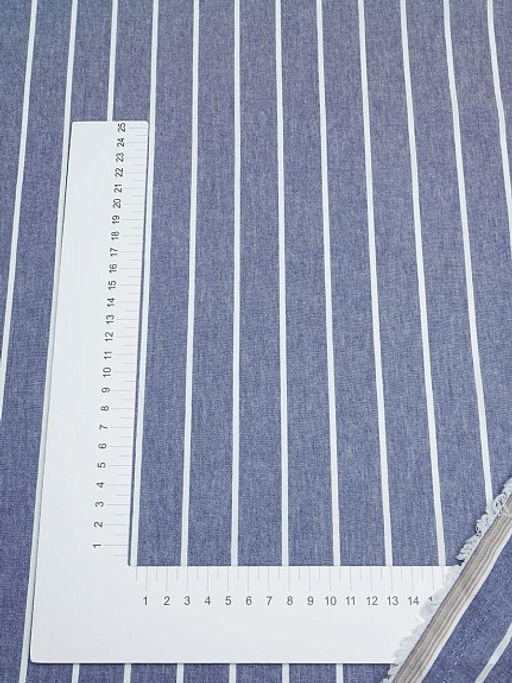 Вареный (стираный) хлопок "Белая полоска (3мм)на джинсово-синем меланже", ш.2.5м, хл-100%,110гр/м.кв