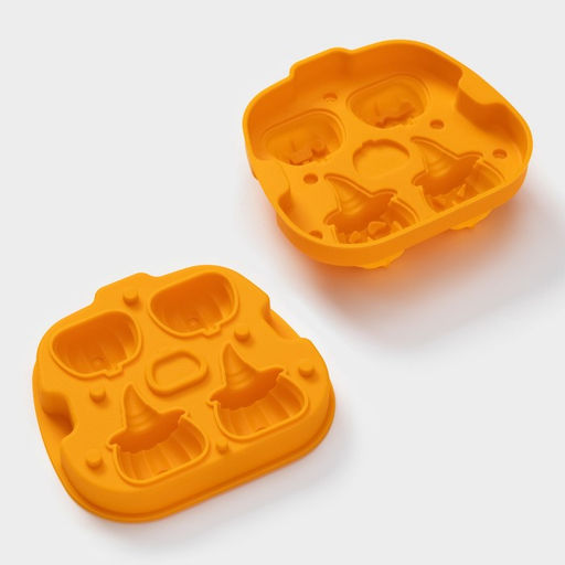 Форма для льда Доляна «Тыква», силикон, 4 ячейки, 15.4×14×4.5 см, оранжевая