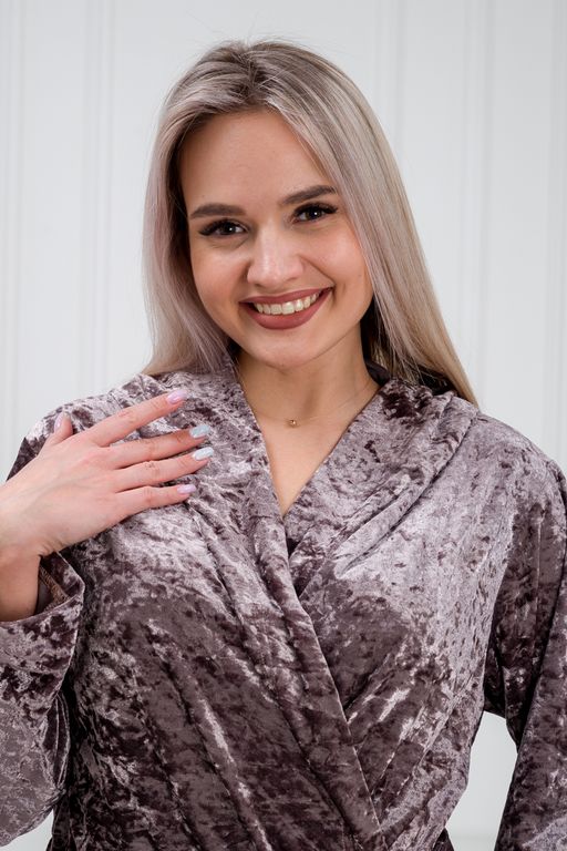 Халат женский из велюр мрамор Нежность пурпурно-серый - Амадэль фото 5