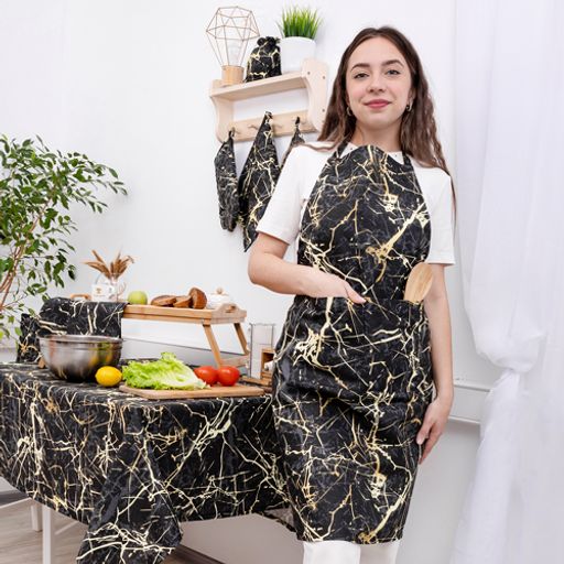 Фартук 70*90 с карманом и регулируемой бретелью, рогожка, 100% хлопок, Мрамор