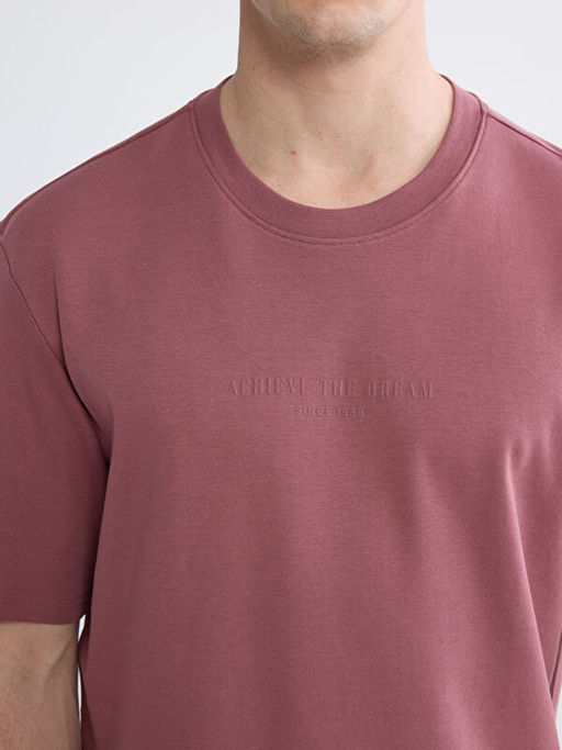 Oversize Fit Bisiklet Yaka Bask?l? Erkek Ti??rt