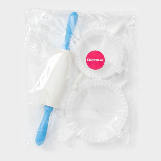 Набор для лепки пельменей Доляна «Пельменница», 3 предмета, формы d=7.5 и 10 см, скалка 21.5 см, МИКС