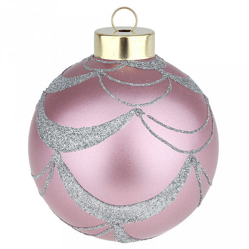 Елочная игрушка шар стеклянная д9,5см, розовый металлик, ручная художественная роспись, подарочная упаковка (Россия)
