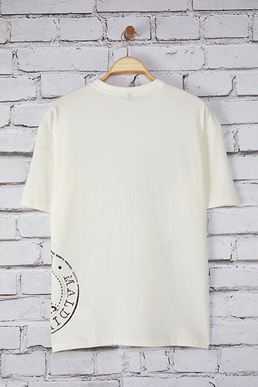 Ekru Oversize/Geni_ Kesim Tropikal Bask_l_ %100 Pamuk T-Shirt TMNSS25TS00219 - Trendyolmilla фото 2
