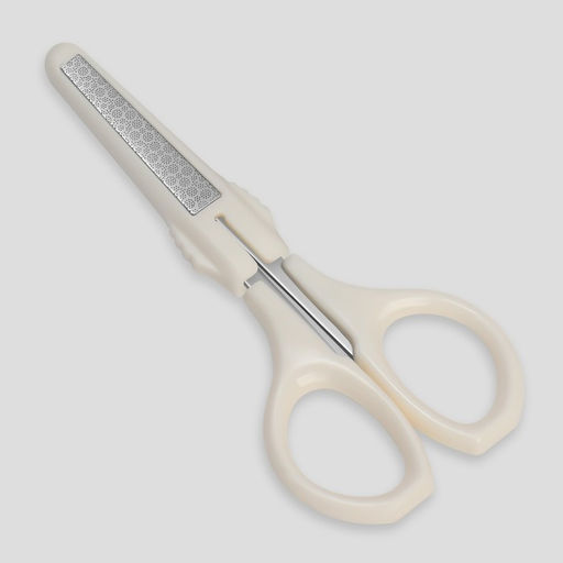 Цена за 4 шт. Ножницы маникюрные, с колпачком, с пилкой, прямые, 9.6 см, белые, серебристые