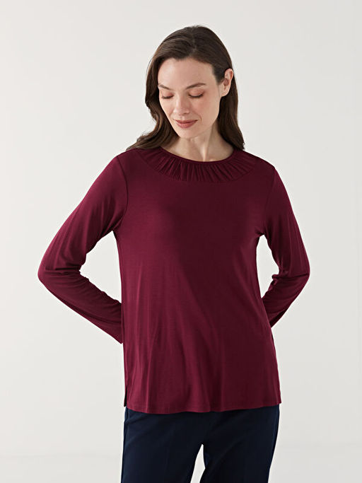 Bisiklet Yaka D?z Uzun Kollu Kad?n Bluz