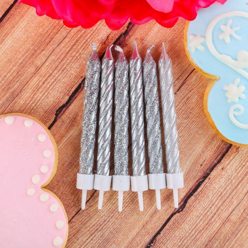 Набор свечей в торт С днем рождения, серебряные, 6 шт. - Страна карнавалия фото 2