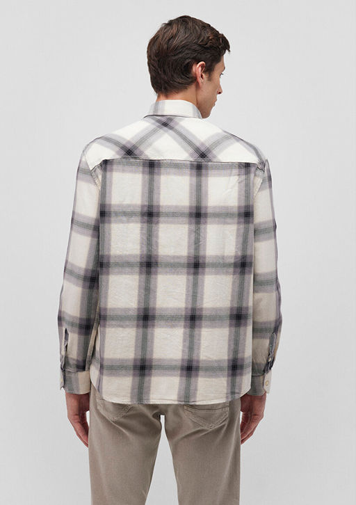 Kareli Gri Shirt - Mavi фото 4