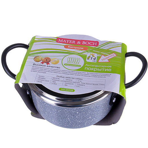 25708 Кастрюля 14см 1л с/кр мрам/кр АП MB (х6) - Mayer&boch фото 3