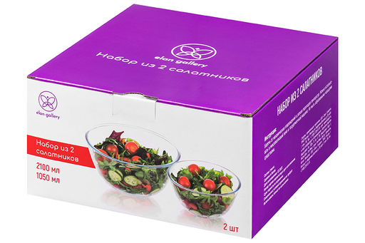 Набор 2 салатников 1050 мл, 2,1 л Crystal glass, стекло - Elan gallery фото 17