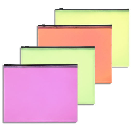 Набор папок-конверт на ZIP-молнии А4, 150 мкм, Calligrata Neon, c черной молнией, неон, 4 штуки, микс  фото 6