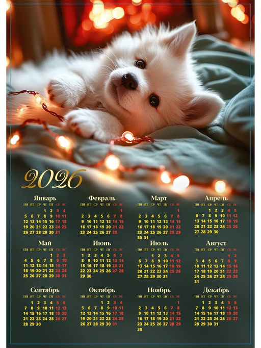 Цена за 10 шт. Календарь 2026 «Щенок», А3