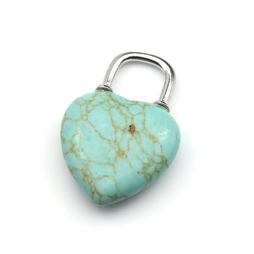 Подвеска на шею женская Замок - Сердце 20*31мм с бирюзой иранской искусственной.