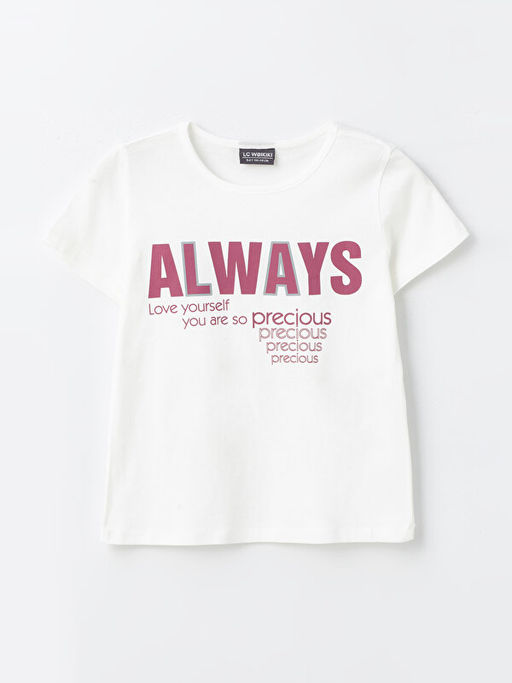 Bisiklet Yaka Bask?l? K?sa Kollu K?z ?ocuk Ti??rt