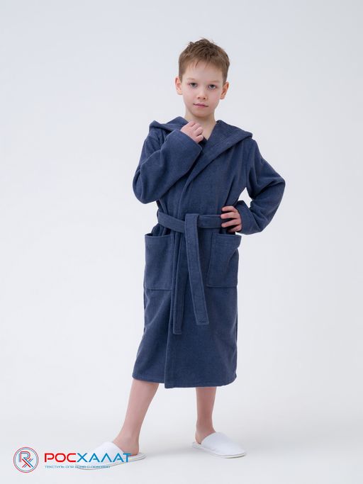 Детский махровый халат с капюшоном серый МЗ-04 (84)