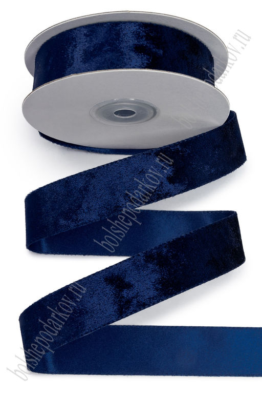 Лента двусторонняя велюр/атлас 2,5 см*10 ярд (SF-7601) темно-синий №2