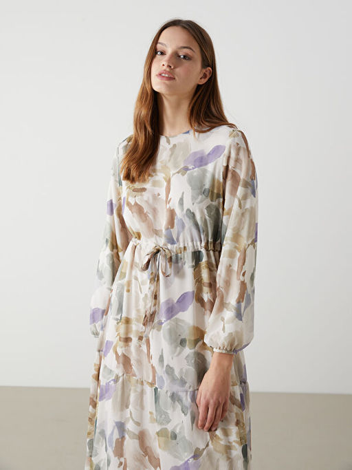 Bisiklet Yaka Desenli Elbise