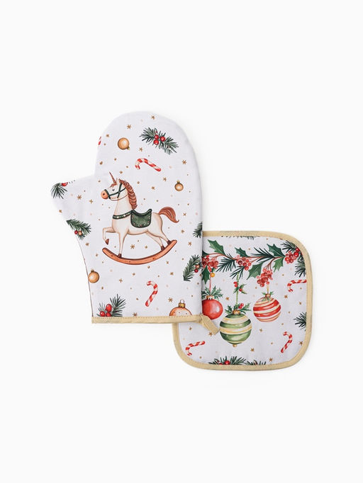 Кухонный набор Этель: варежка-прихватка 20?28 см, прихватка 19?19 см, белая