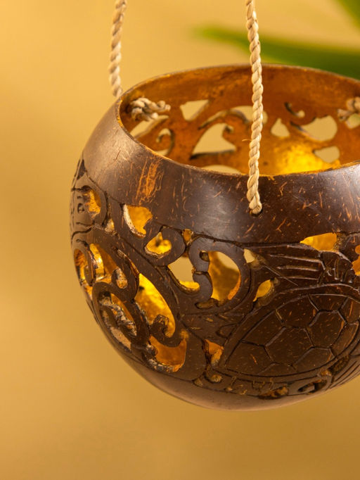 Подсвечник подвесной из кокоса, 9-12 см, коричневый