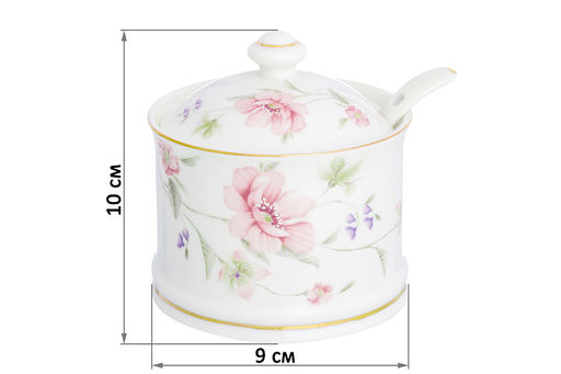 Сахарница 250 мл 9*9*10 см Диана + ложка, фарфор, NEW BONE CHINA - Elan gallery фото 2