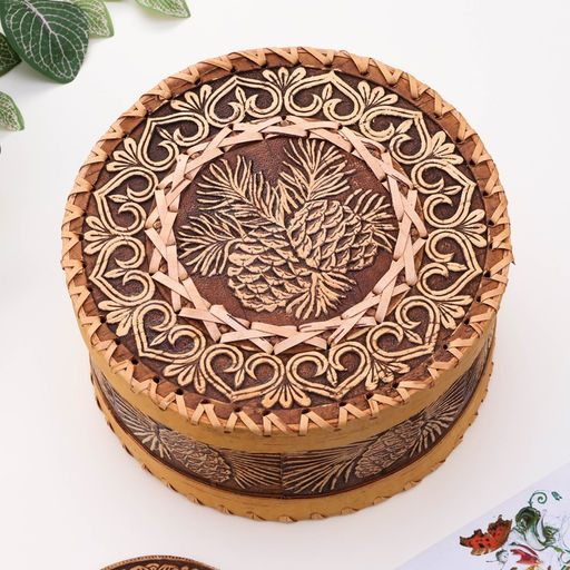 Шкатулка для украшений «Шишки», 18.5×18.5×8 см, береста