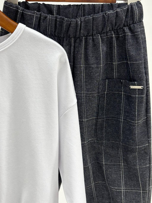 Комплект лонгслив с брюками 22-0077|7971 белый|графит - Mini maxi фото 3