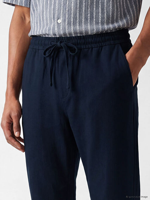 Regular Fit Erkek Keten G?r?n?ml? Pantolon