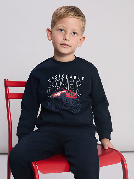 Bask?l? Erkek ?ocuk Sweatshirt ve E?ofman Alt?