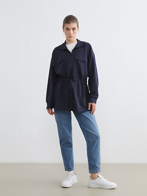 Dik Yaka Oversize Kad?n Fermuarl? Sweatshirt