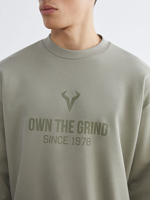 Bisiklet Yaka Bask?l? Erkek Sweatshirt