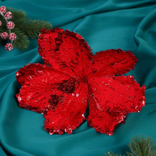 Декор «Зимний цветок», капельки края, 18×20 см, красный