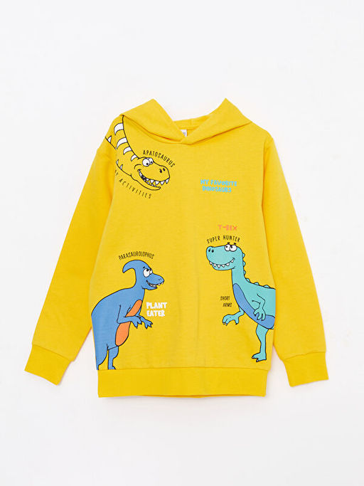 Kap??onlu Bask?l? Uzun Kollu Erkek ?ocuk Sweatshirt ve E?ofman Alt? - Waikiki фото 2