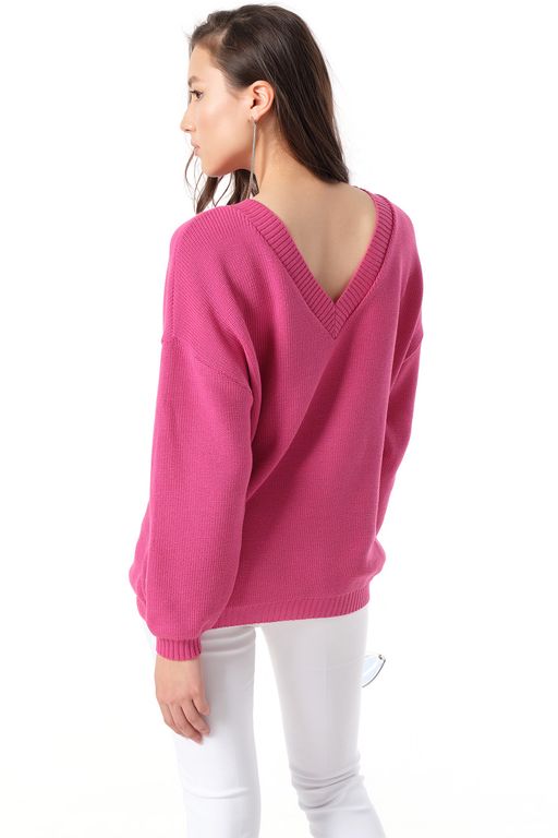 Джемпер вязаный свободный теплый с длинным рукавом розовый