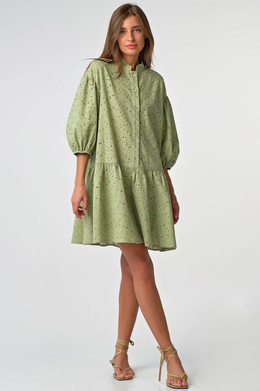 Платье летнее кружевное свободное из хлопка шалфей