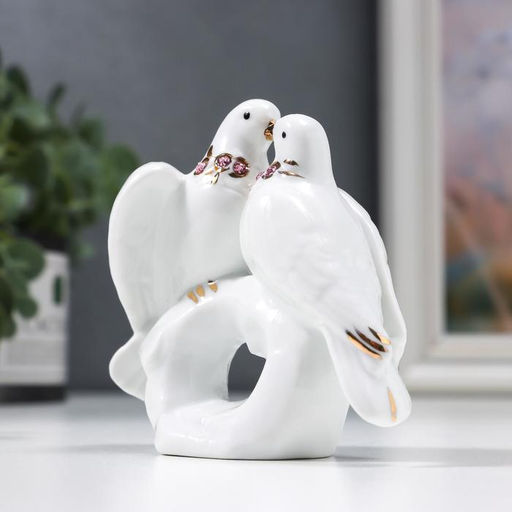 Фигурка керамика 2 голубя на камушке, стразы, 9?10?3.7 см