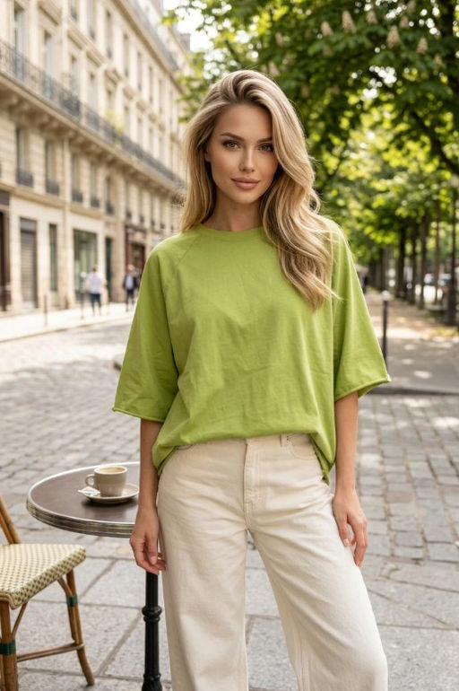 K13671 Футболка OVER SIZE (хлопок) ЗЕЛЕНЫЙ