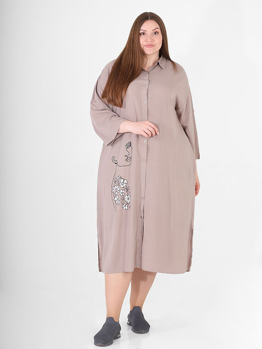 Платье-рубашка свободного фасона бежевое