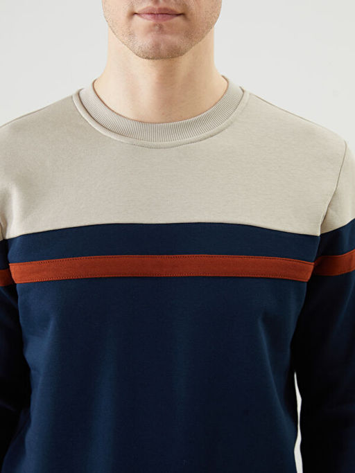 Bisiklet Yaka Uzun Kollu Renk Bloklu Erkek Sweatshirt
