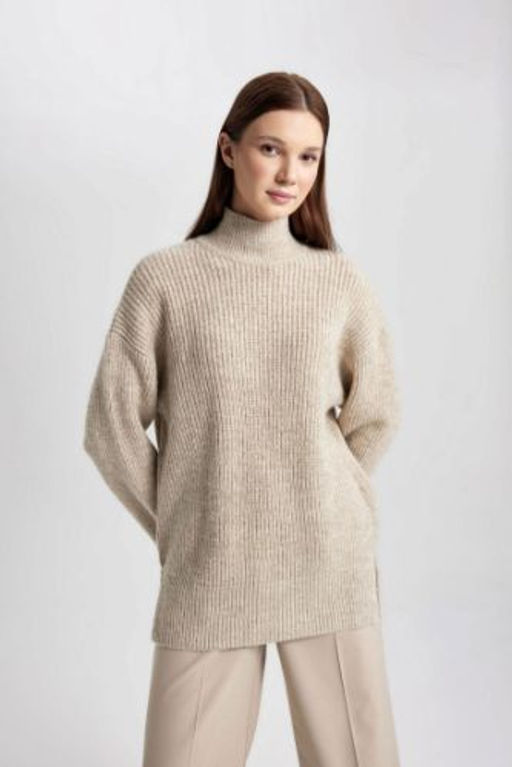 Regular Fit Bal?kc? Yaka Basic Duz Triko Kazak Tunik