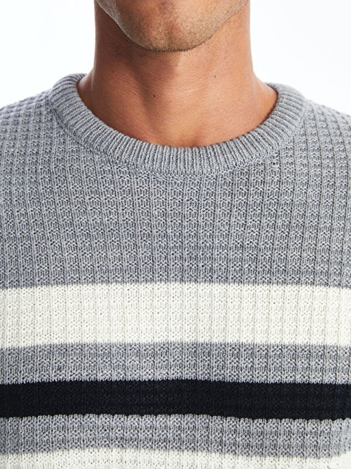 Bisiklet Yaka Uzun Kollu ?izgili Erkek Triko Kazak