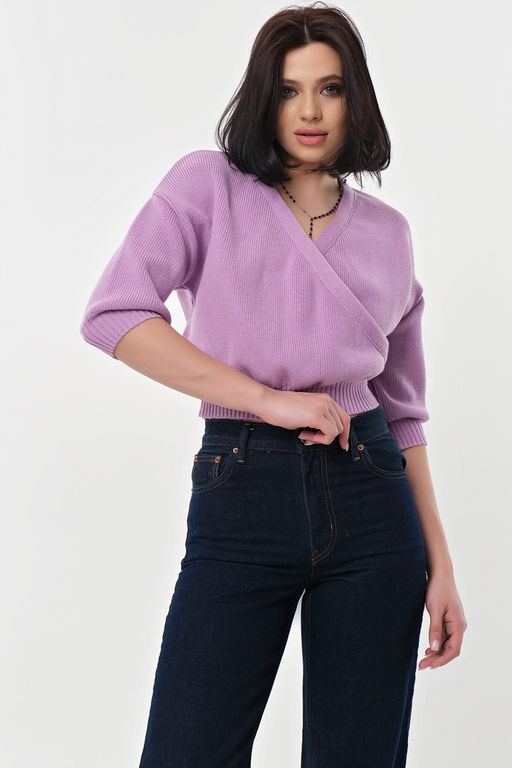 Джемпер укороченный из хлопка сиреневый