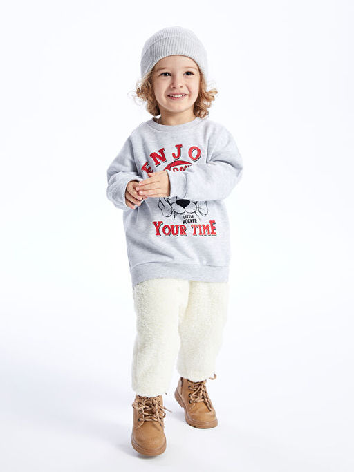 Bisiklet Yaka Uzun Kollu Bask?l? Erkek Bebek Sweatshirt - Waikiki фото 3