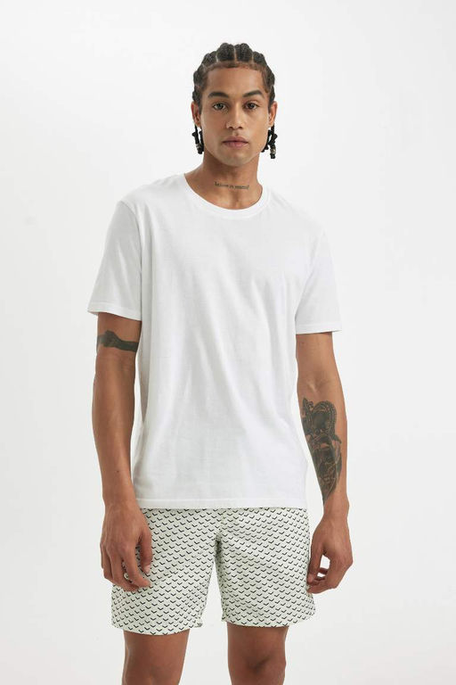 Короткие шорты для плавания стандартного кроя с сетчатой подкладкой и рисунком - Defacto фото 3