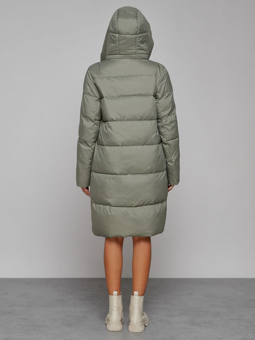 Пальто утепленное с капюшоном зимнее женское зеленого цвета 51155Z - MaxRita фото 4