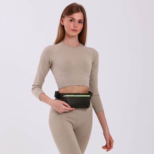 Сумка для бега на пояс, со светоотражающими элементами, с отверстием для наушников, 24×0.3×10 см, хаки