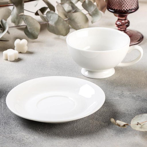 Чайная пара фарфоровая Magistro Бланш, 2 предмета: чашка 250 мл, блюдце d=15,5 см, цвет белый  фото 2