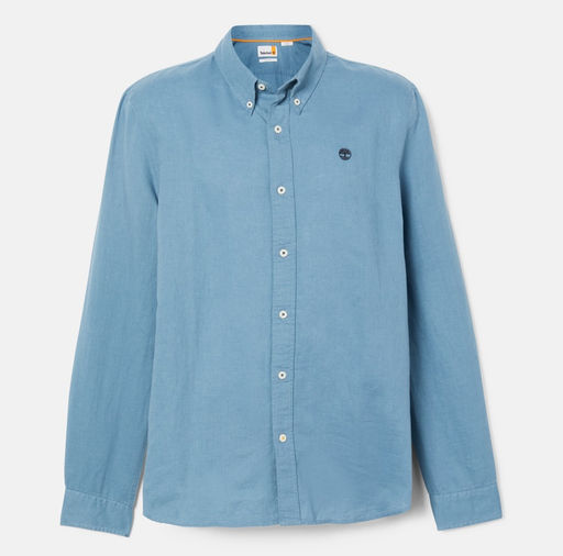 Рубашка Timberland Shirt Linen Solid Slim синяя фото 4